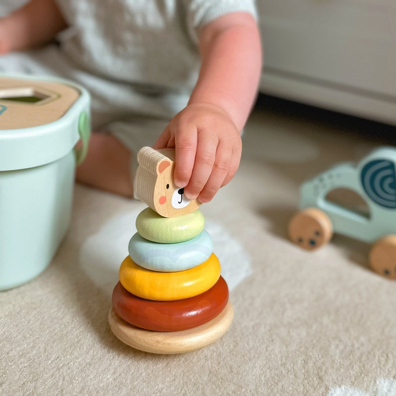 3-in-1 žaislų dėžė: rūšiavimo blokeliai, piramidė ir dramblys ant ratukų - BureiKids