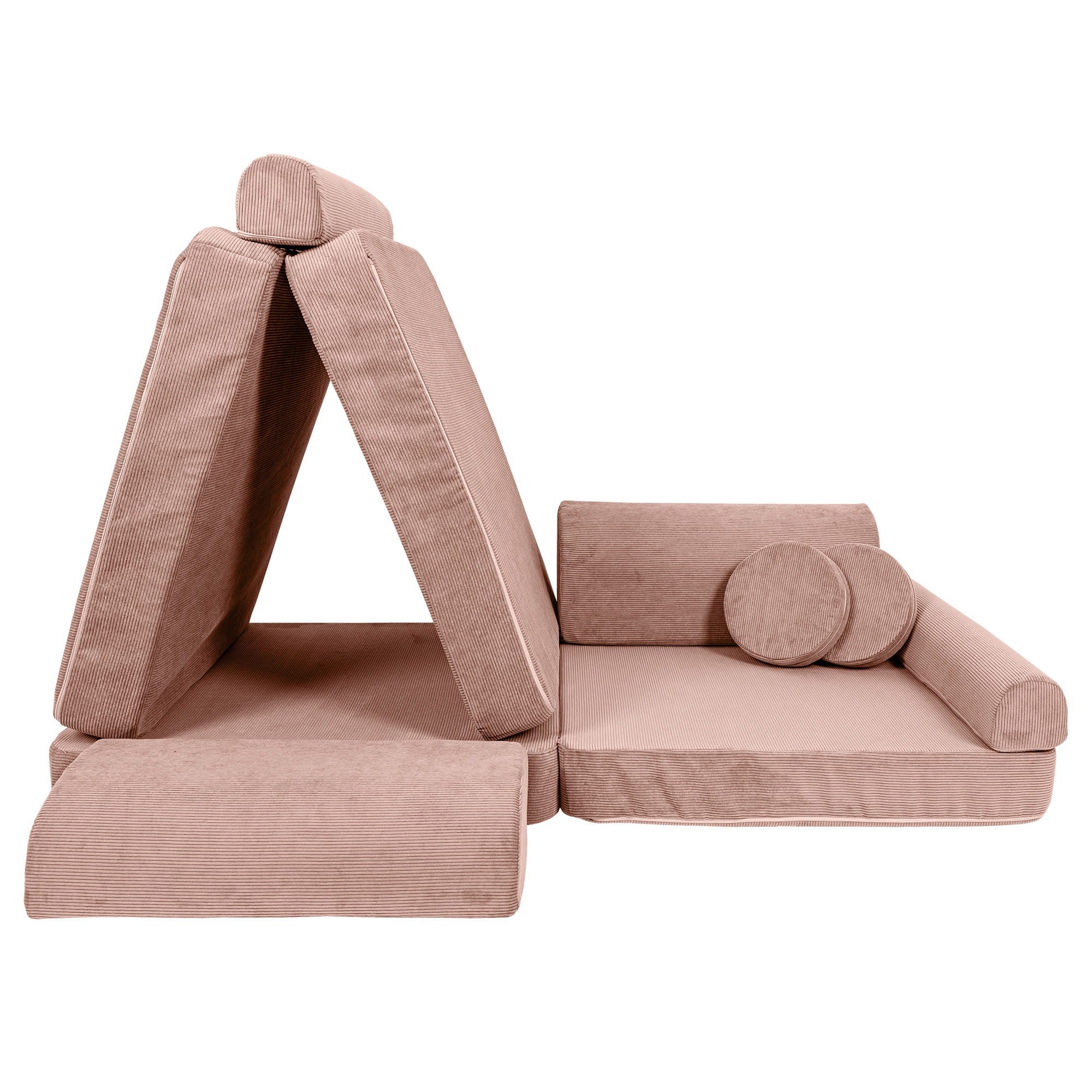 Didelė modulinė sofa vaikams - velvetinė rožinė - BureiKids