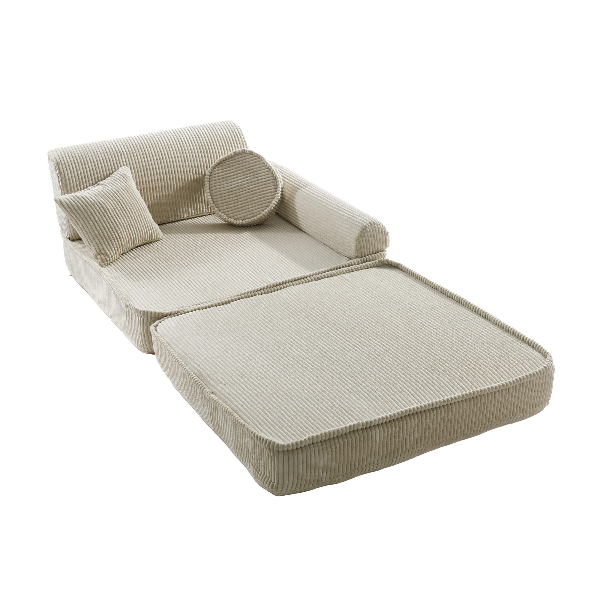 Didelė modulinė sofa vaikams – aukščiausios kokybės ekru spalvos velvetas  - BureiKids