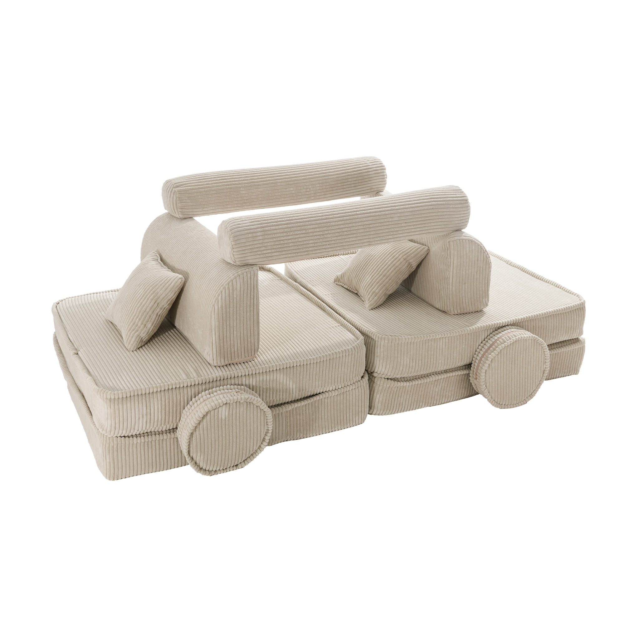 Didelė modulinė sofa vaikams – aukščiausios kokybės ekru spalvos velvetas  - BureiKids