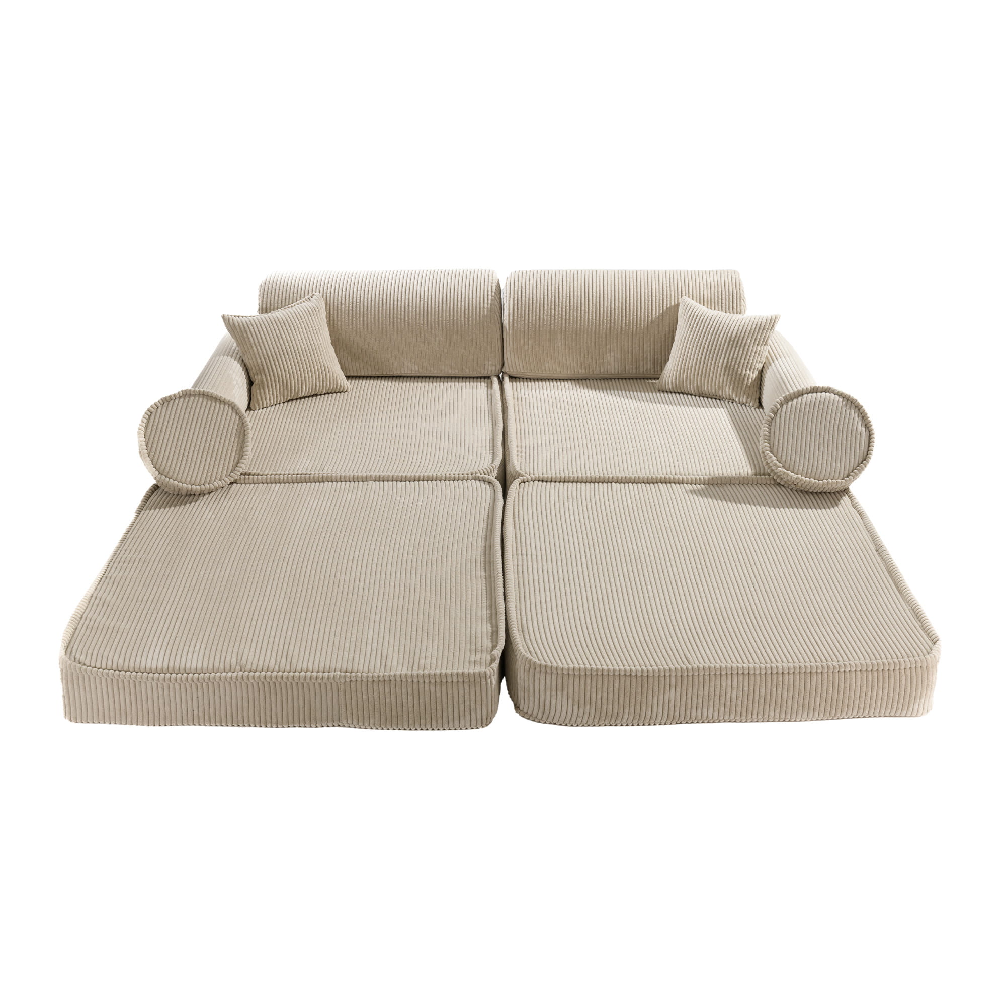 Didelė modulinė sofa vaikams – aukščiausios kokybės ekru spalvos velvetas - BureiKids