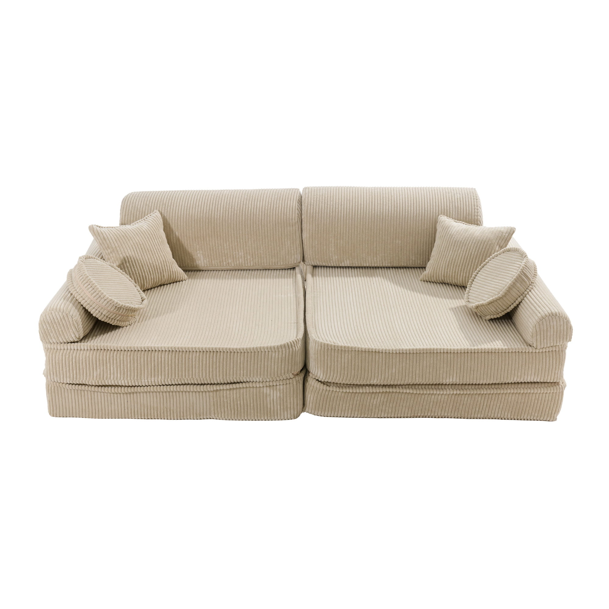 Didelė modulinė sofa vaikams – aukščiausios kokybės ekru spalvos velvetas  - BureiKids