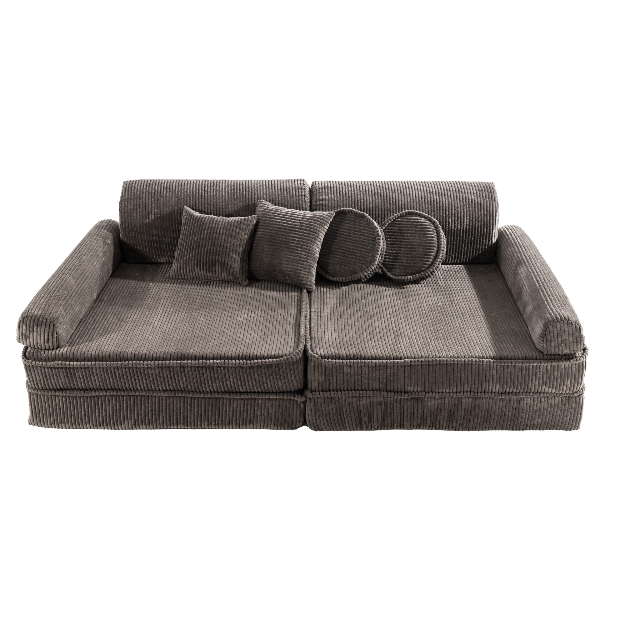 Didelė modulinė sofa vaikams – aukščiausios kokybės rudas velvetas  - BureiKids