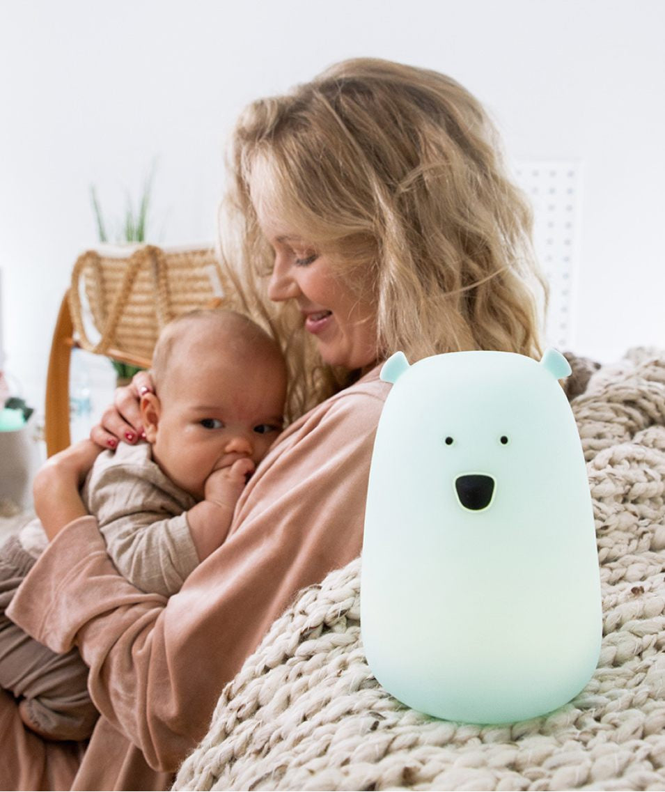 Didelė silikoninė meškiuko lempa su nuotolinio valdymo pultu - Mėlynos spalvos - BureiKids
