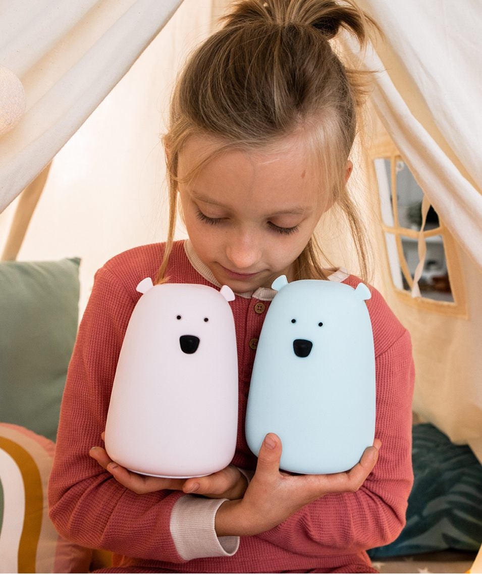 Didelė silikoninė meškiuko lempa su nuotolinio valdymo pultu - Mėlynos spalvos  - BureiKids