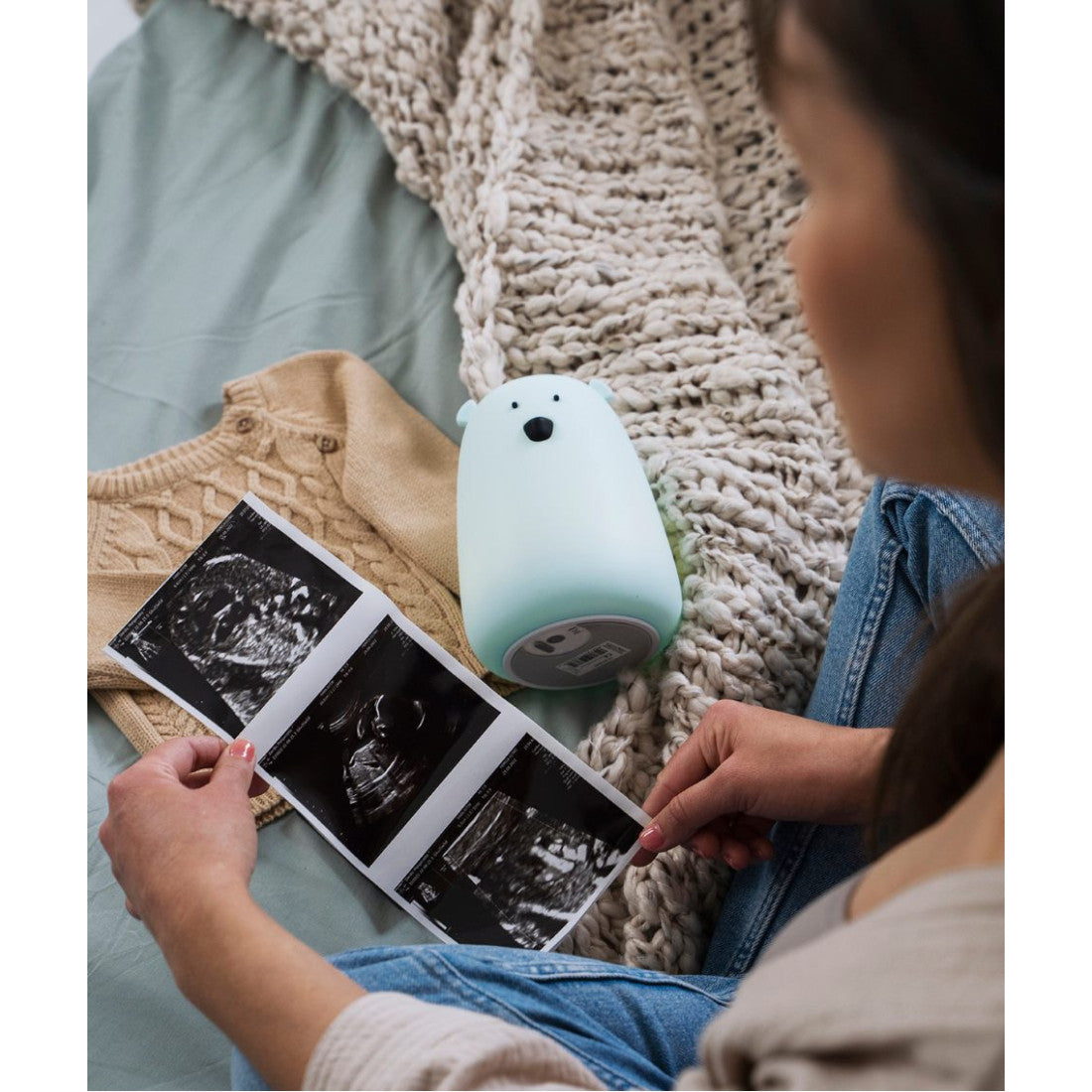 Didelė silikoninė meškiuko lempa su nuotolinio valdymo pultu - Mėlynos spalvos  - BureiKids