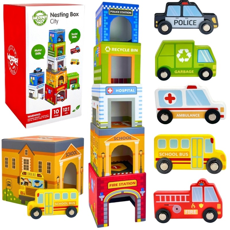 Dėlionė „Miesto transportas dėžutėse“ (kubelių dėlionė) - BureiKids