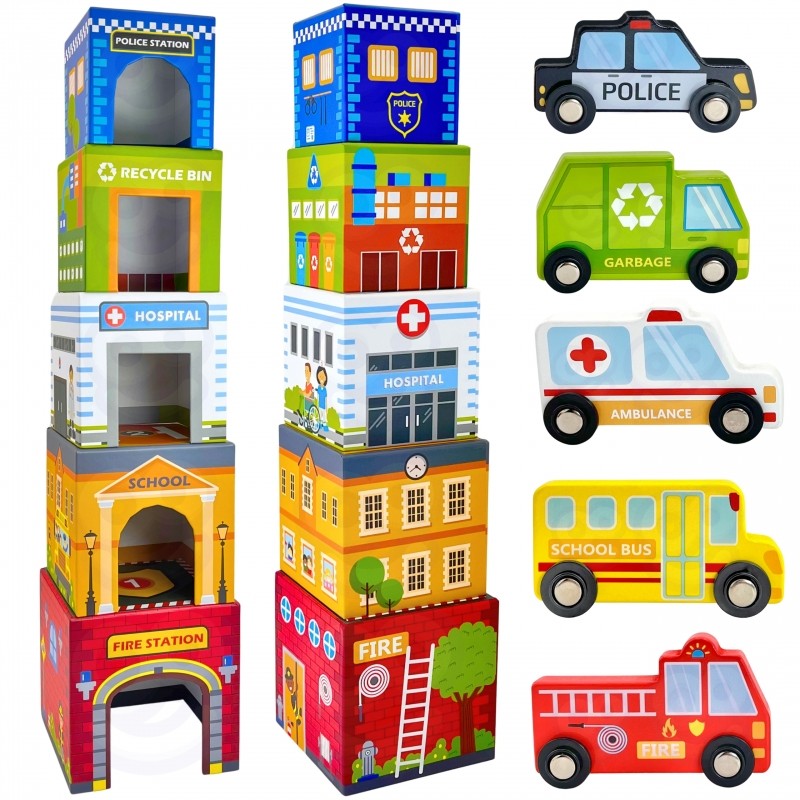 Dėlionė „Miesto transportas dėžutėse“ (kubelių dėlionė) - BureiKids