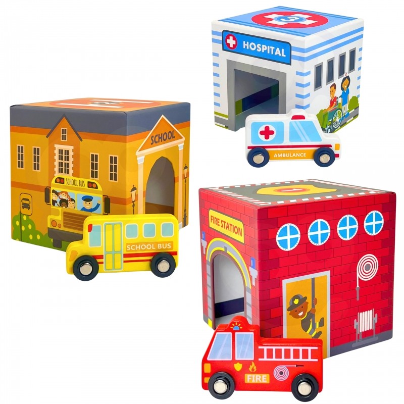 Dėlionė „Miesto transportas dėžutėse“ (kubelių dėlionė) - BureiKids