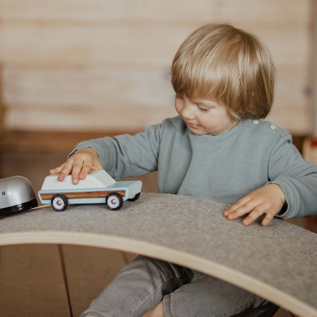 Medinė balansinė lenta su pilku veltiniu - BureiKids