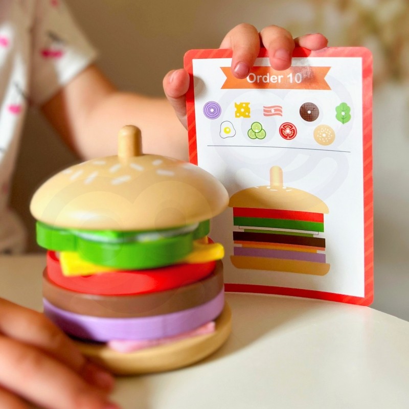 Medinė vaikų dėlionė „Burgerių restoranas“, 15 vnt. - BureiKids