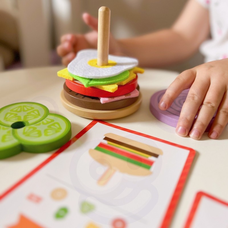 Medinė vaikų dėlionė „Burgerių restoranas“, 15 vnt. - BureiKids