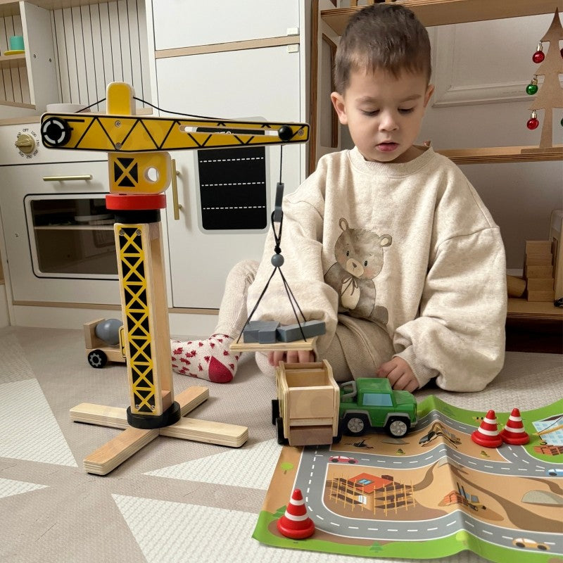 Medinė statybų aikštelė su transportu - BureiKids