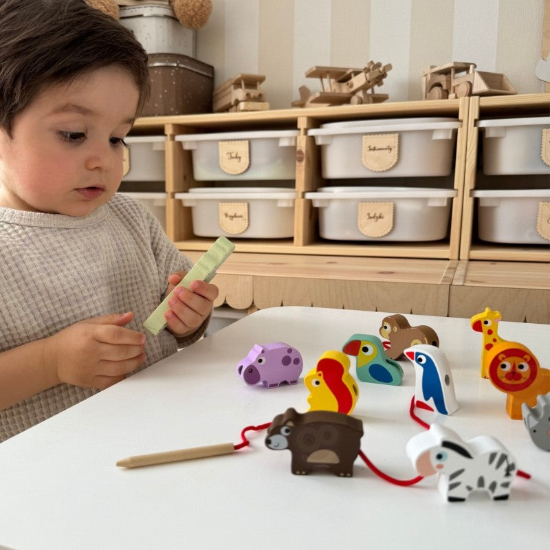 Mediniai safari gyvūnų formos veriami blokeliai - BureiKids