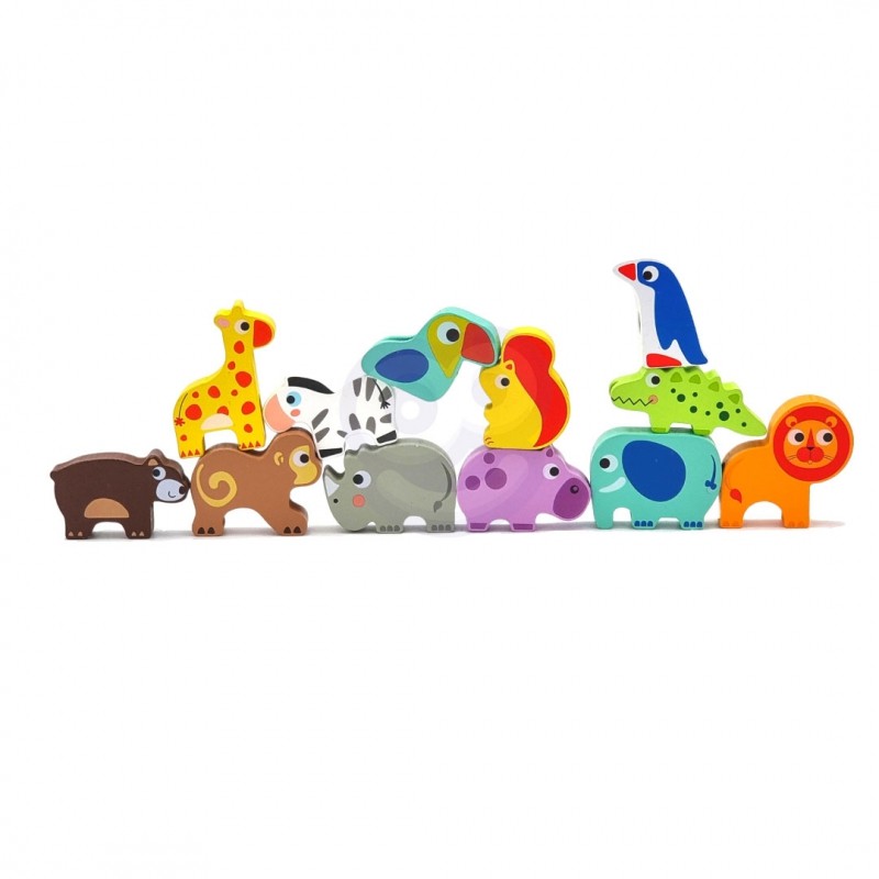 Mediniai safari gyvūnų formos veriami blokeliai - BureiKids