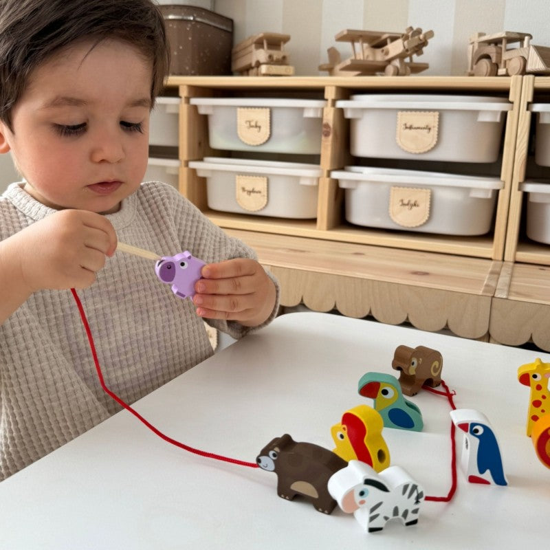 Mediniai safari gyvūnų formos veriami blokeliai - BureiKids
