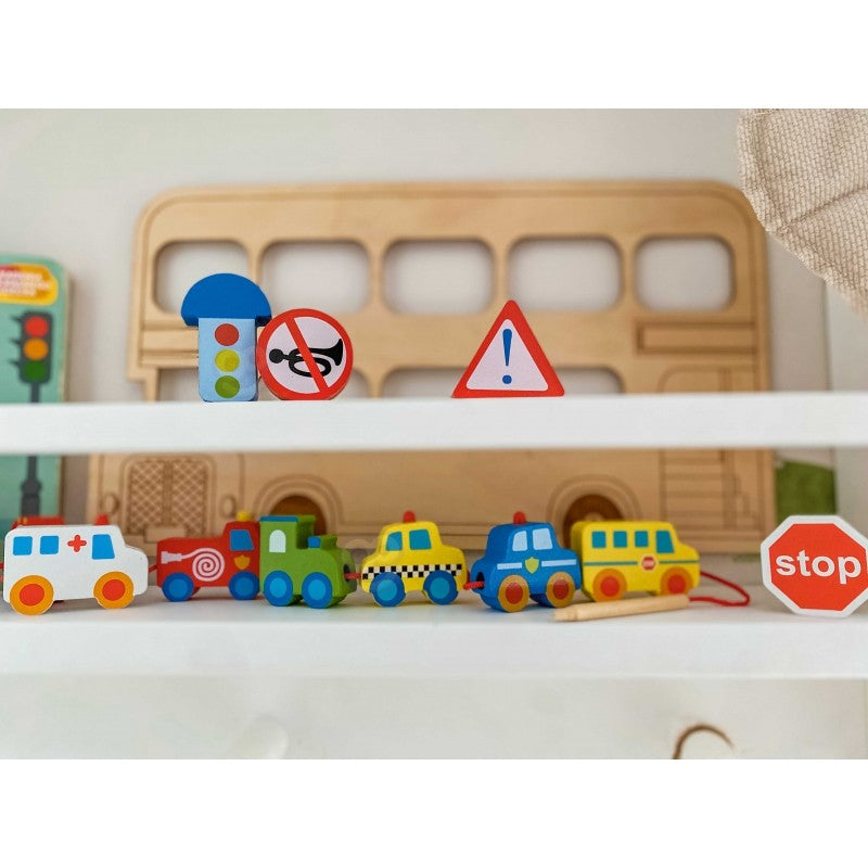 Mediniai vėrimo blokeliai „Automobilis“ - BureiKids