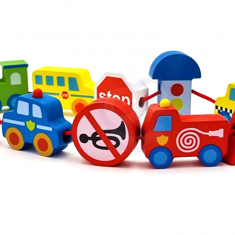 Mediniai vėrimo blokeliai „Automobilis“ - BureiKids