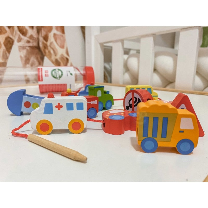 Mediniai vėrimo blokeliai „Automobilis“ - BureiKids