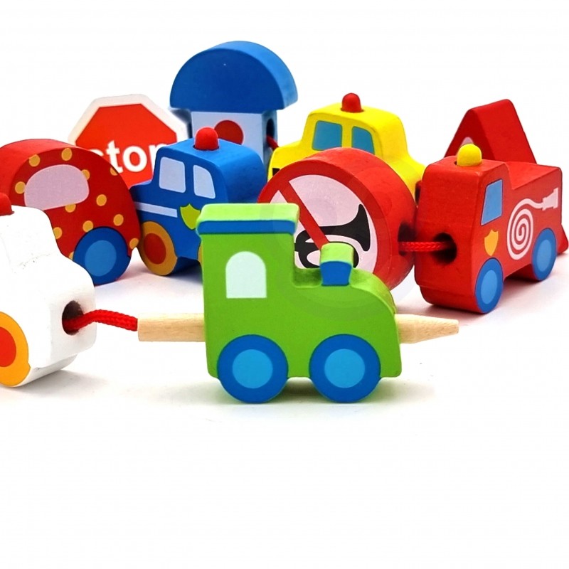 Mediniai vėrimo blokeliai „Automobilis“ - BureiKids