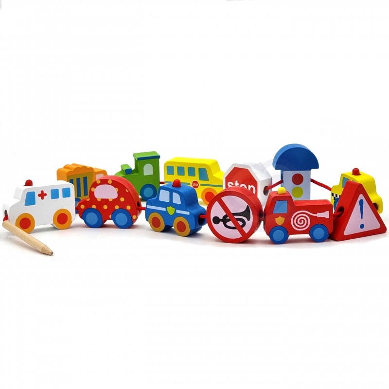 Mediniai vėrimo blokeliai „Automobilis“ - BureiKids