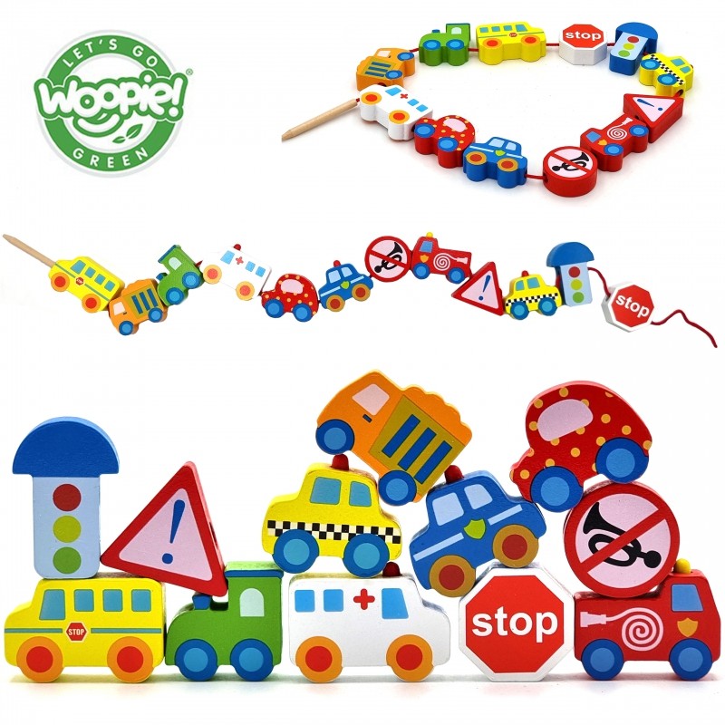 Mediniai vėrimo blokeliai „Automobilis“ - BureiKids
