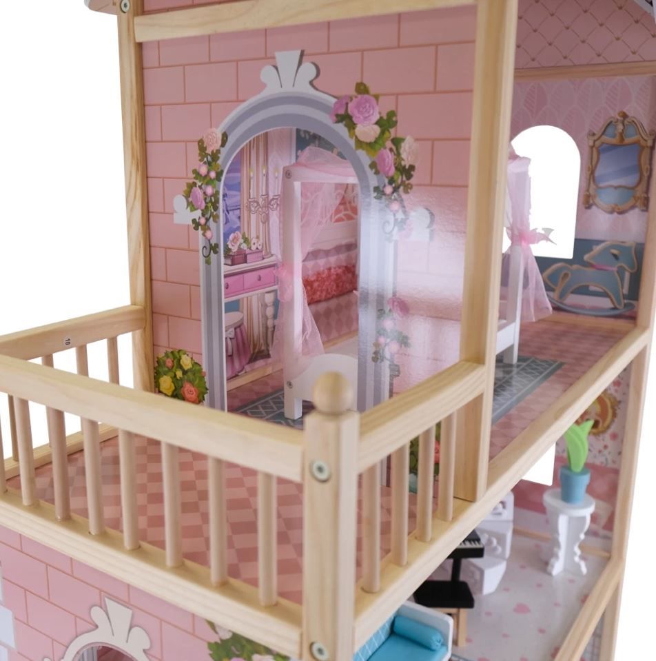 Medinis lėlių namelis „Emily“ su LED apšvietimu - BureiKids