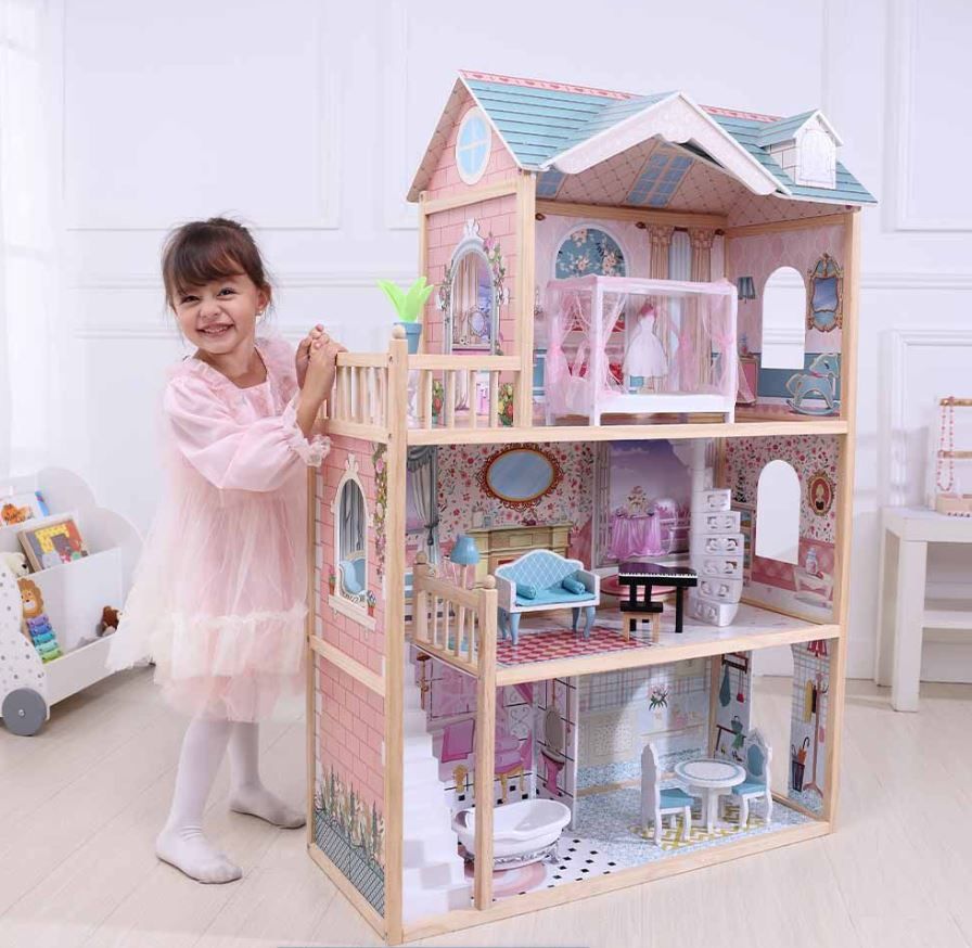 Medinis lėlių namelis „Emily“ su LED apšvietimu - BureiKids