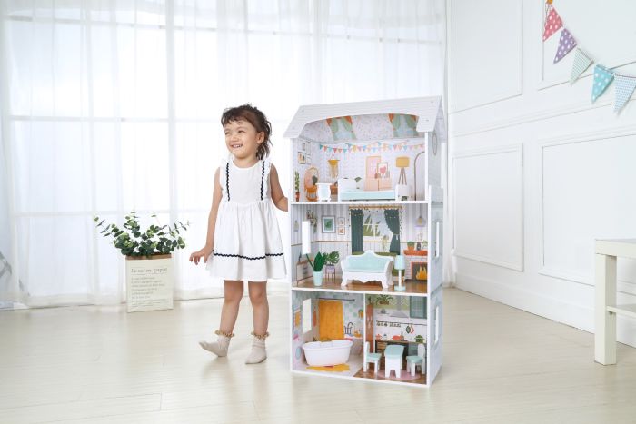 Medinis lėlių namelis Luna su LED šviesomis - BureiKids