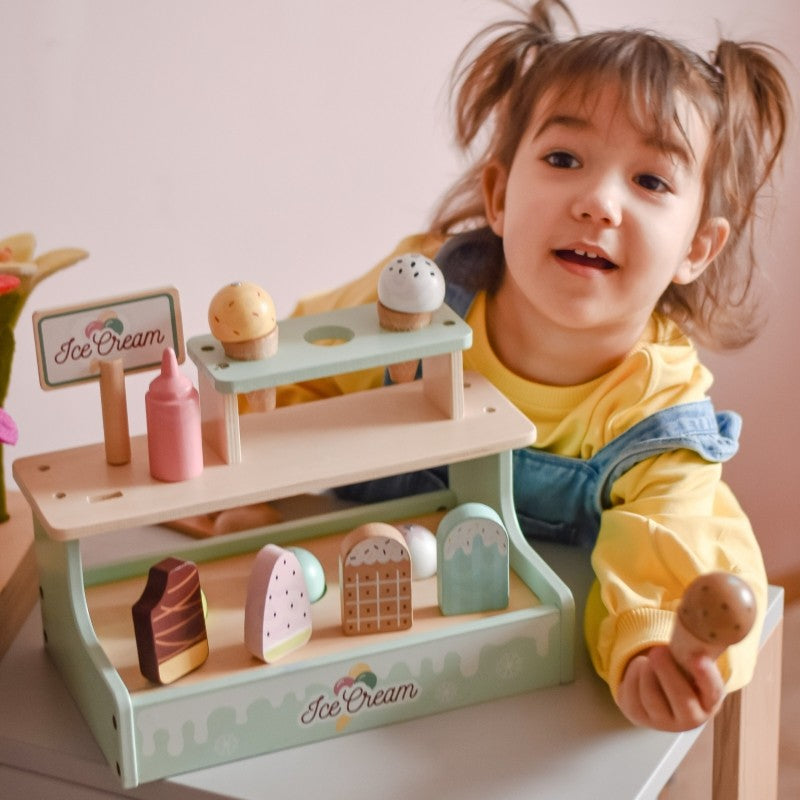 Medinis ledų parduotuvės rinkinys su stendu - BureiKids