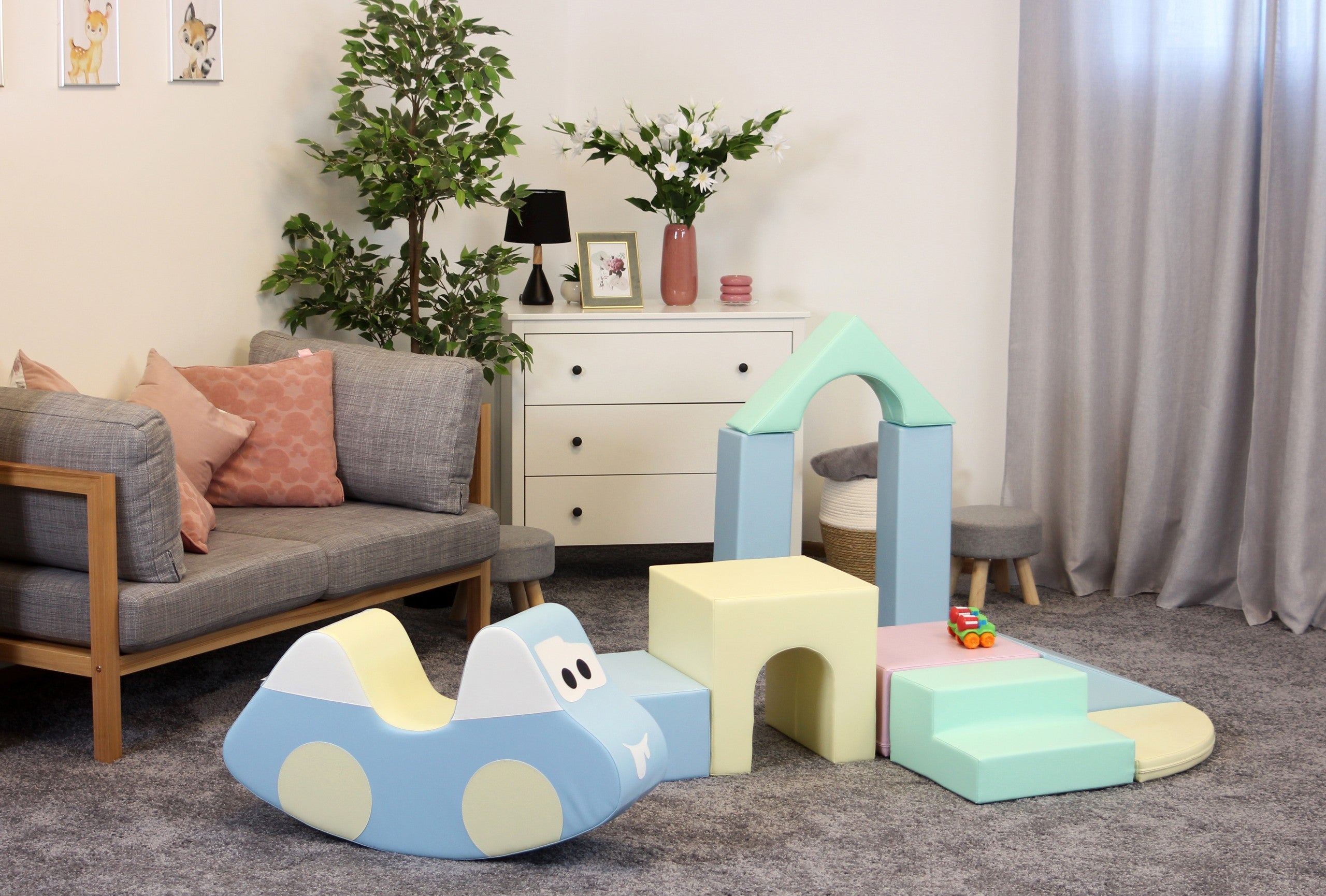 Minkšta laipiojimo žaidimų aikštelė IGLU iš 10 blokų - Švelni pastelinė "Creativity" - BureiKids