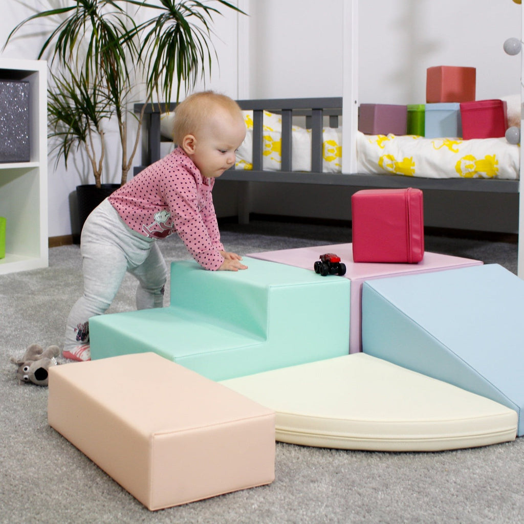 Minkšta laipiojimo žaidimų aikštelė IGLU iš 5 blokų - Švelni pastelinė - BureiKids
