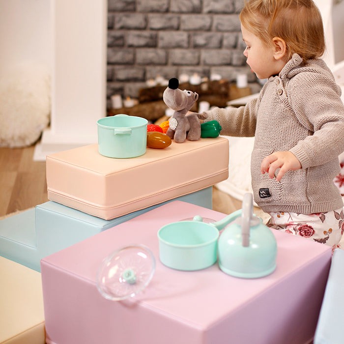 Minkšta laipiojimo žaidimų aikštelė IGLU iš 5 blokų - Švelni pastelinė - BureiKids