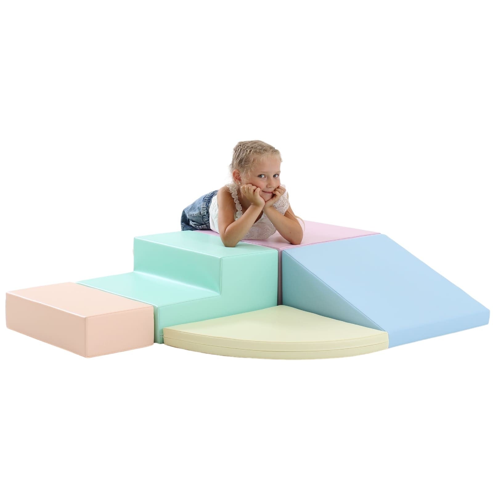 Minkšta laipiojimo žaidimų aikštelė IGLU iš 5 blokų - Švelni pastelinė - BureiKids