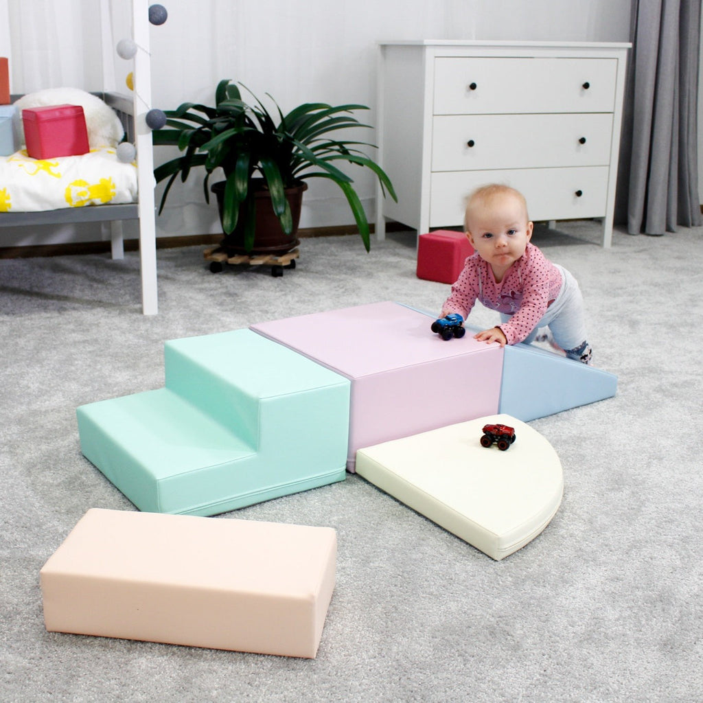 Minkšta laipiojimo žaidimų aikštelė IGLU iš 5 blokų - Švelni pastelinė - BureiKids