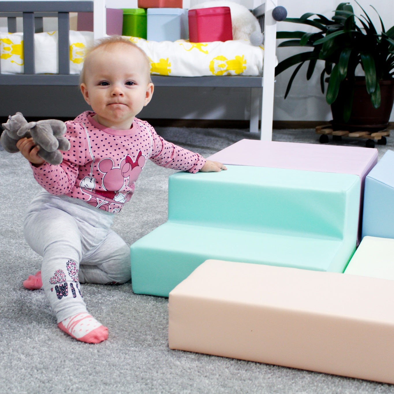 Minkšta laipiojimo žaidimų aikštelė IGLU iš 5 blokų - Švelni pastelinė - BureiKids