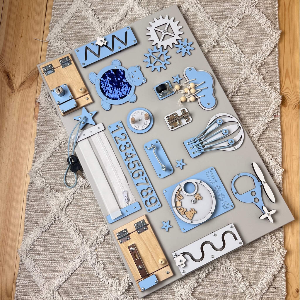 Montessori veiklos lenta su durelėmis ir užraktais (40×60 cm) - BureiKids