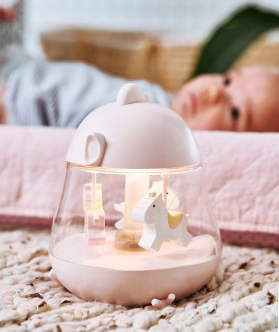 Naktinė lempa su karusėle ir muzika - Rožinės spalvos - BureiKids