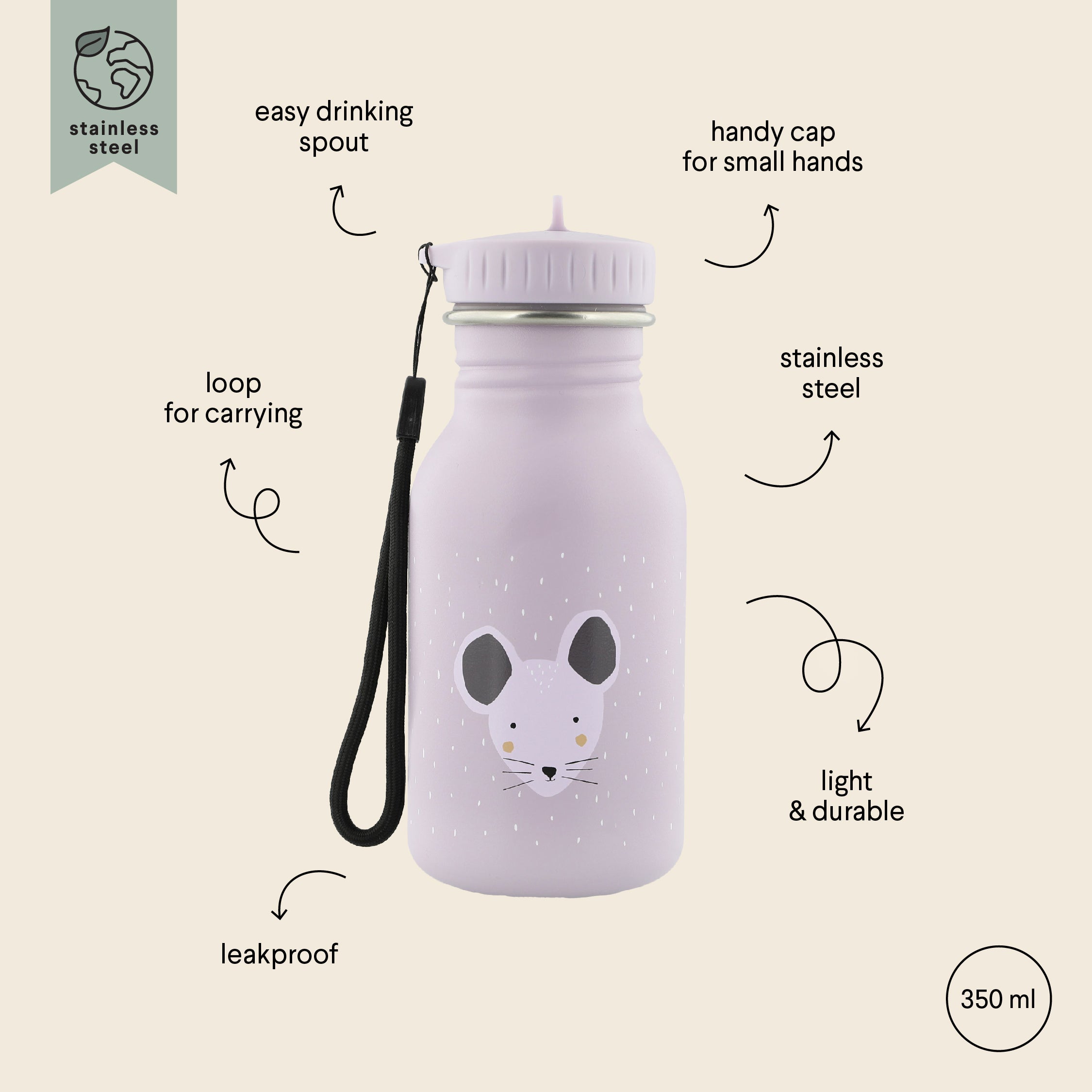 Nerūdijančio plieno gertuvė 350 ml- Ponia Pelytė  - BureiKids