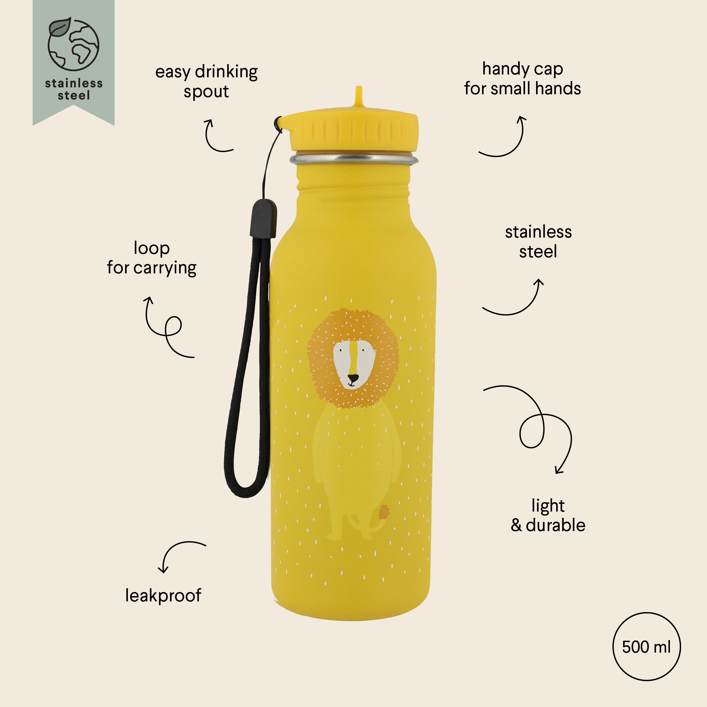 Nerūdijančio plieno gertuvė vaikams 500 ml - Ponas Liūtas - BureiKids