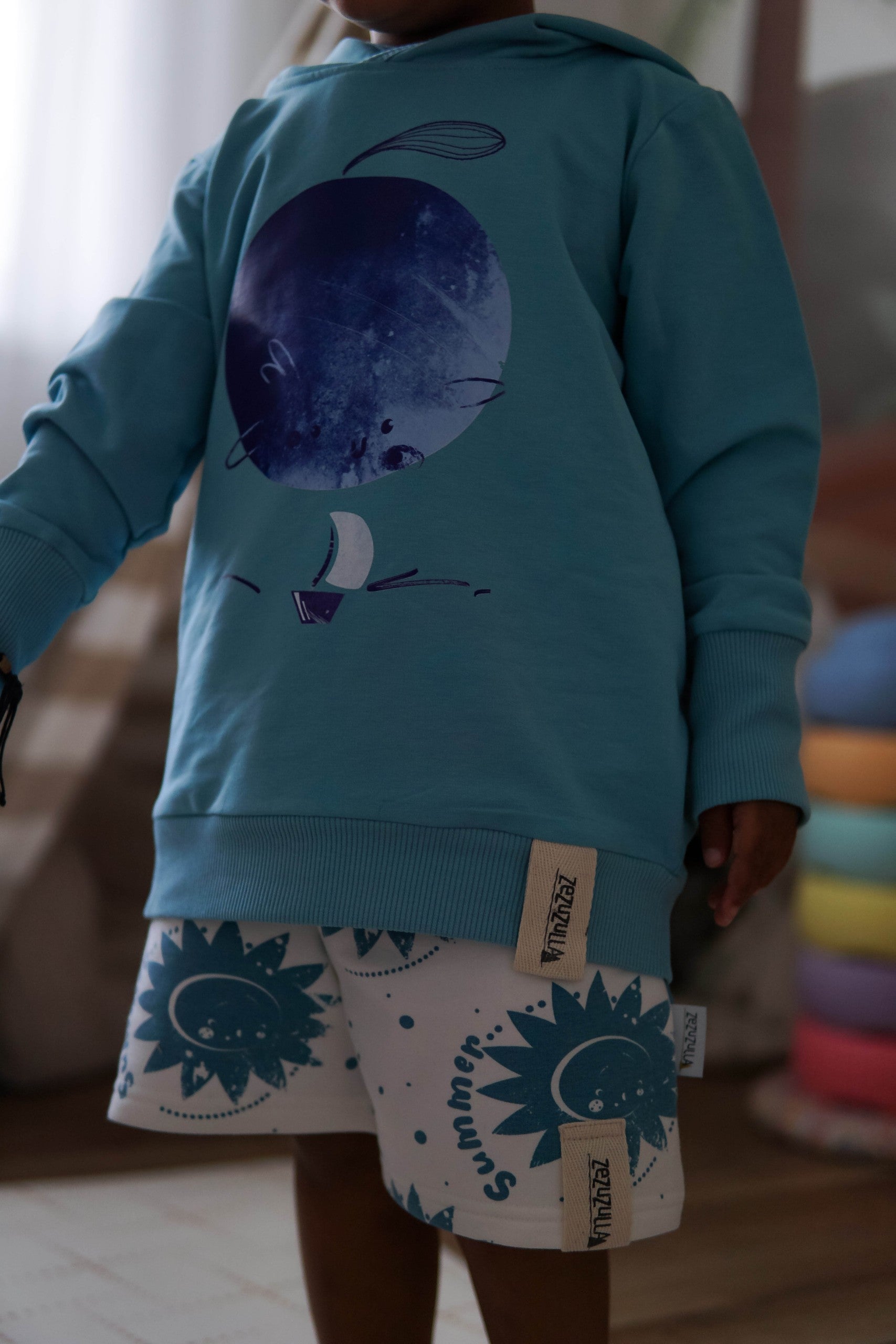 Vaikiški šortai - Balti su mėlynom saulytėm - BureiKids