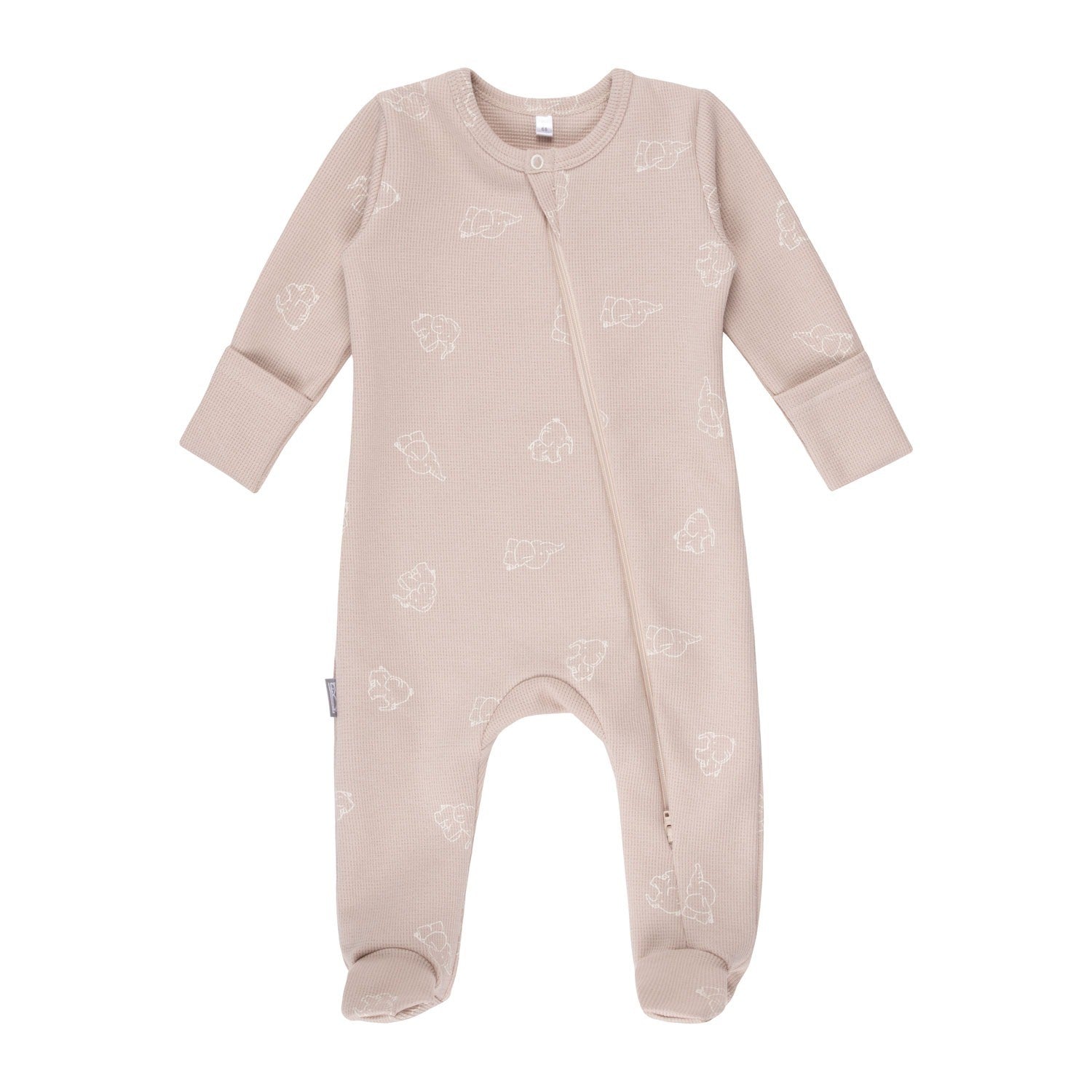 Beige Cotton Baby Romper with Integrated Feet