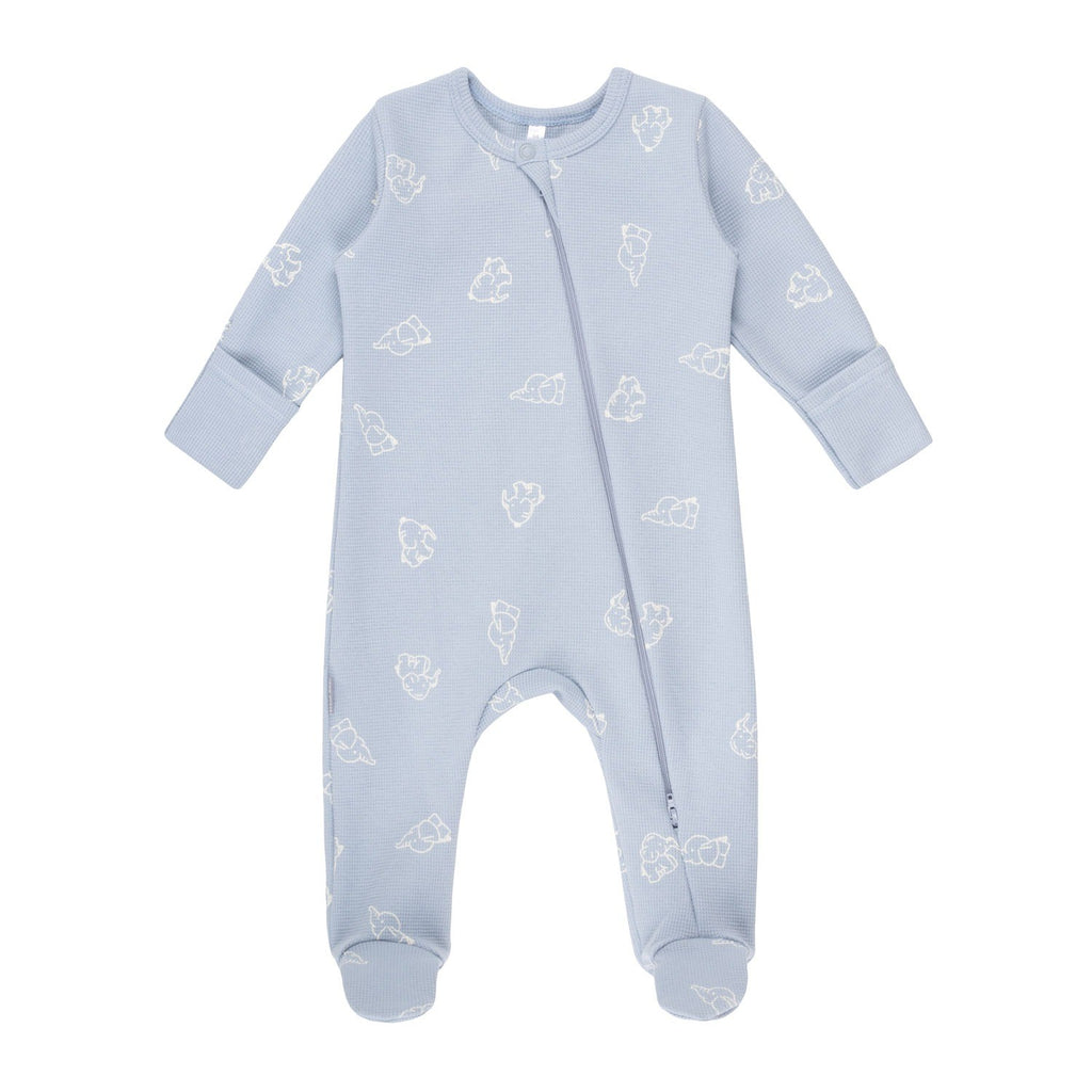 Blue Cotton Baby Romper with Integrated Feet