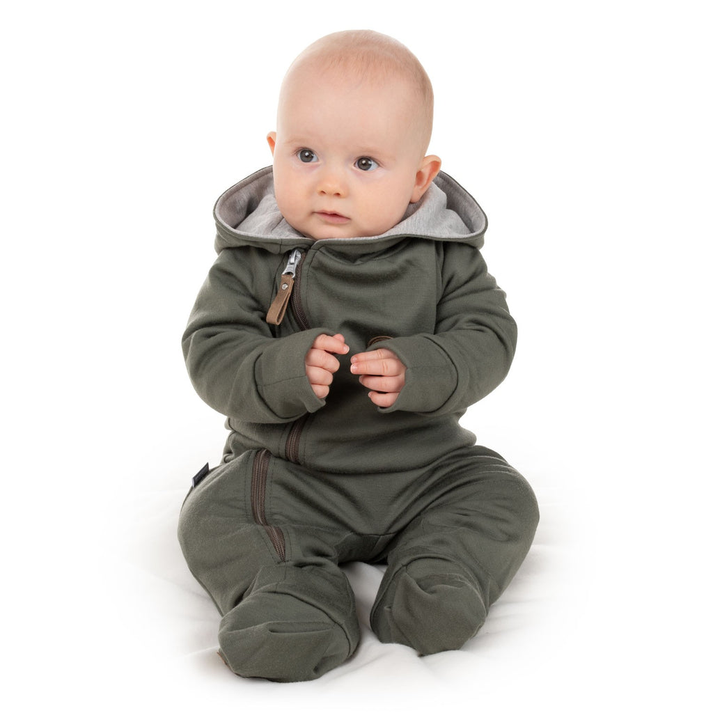 Cotton-Lined Merino Wool Baby Overall – Khaki