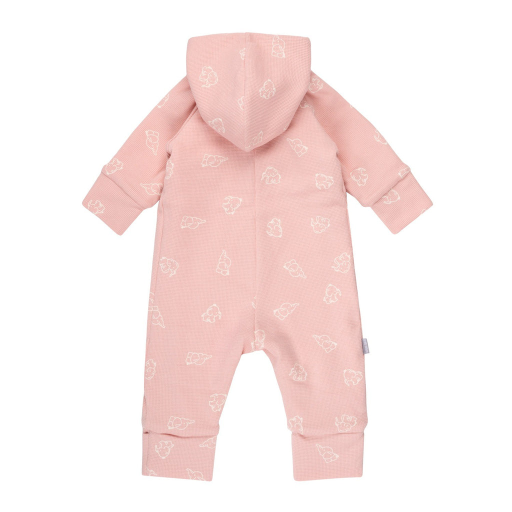 Pink Cotton Fleece Baby Romper with Hood