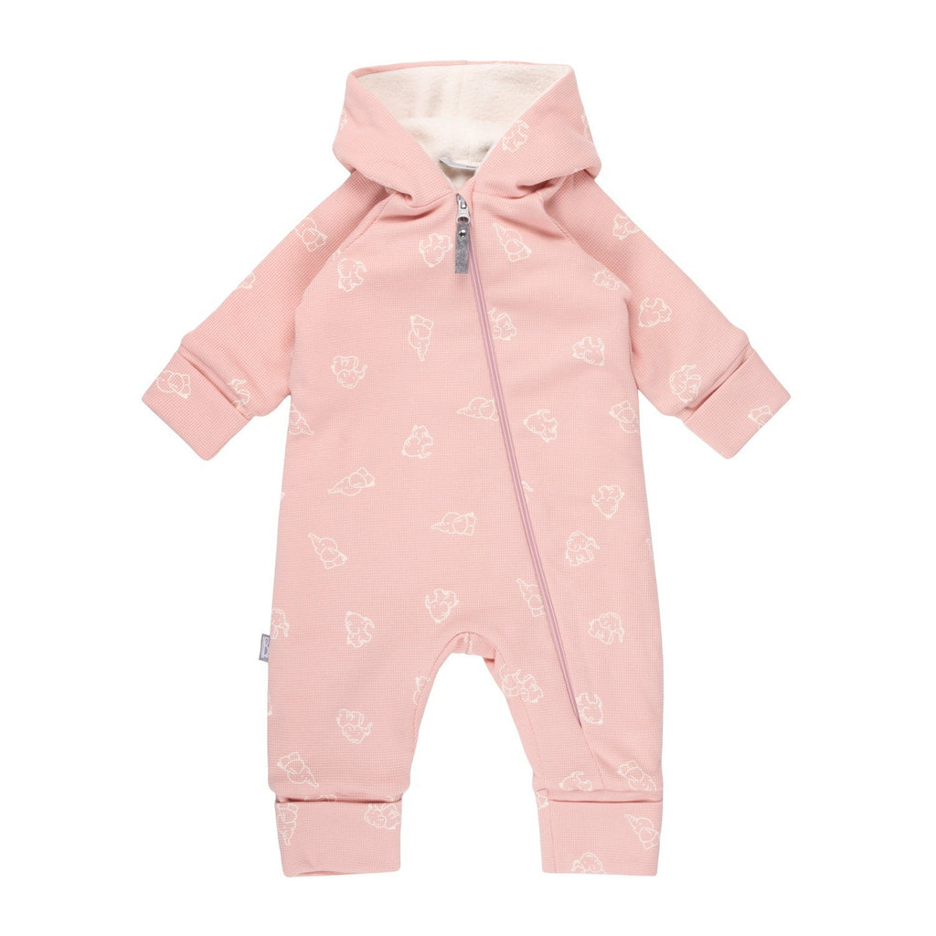Pink Cotton Fleece Baby Romper with Hood