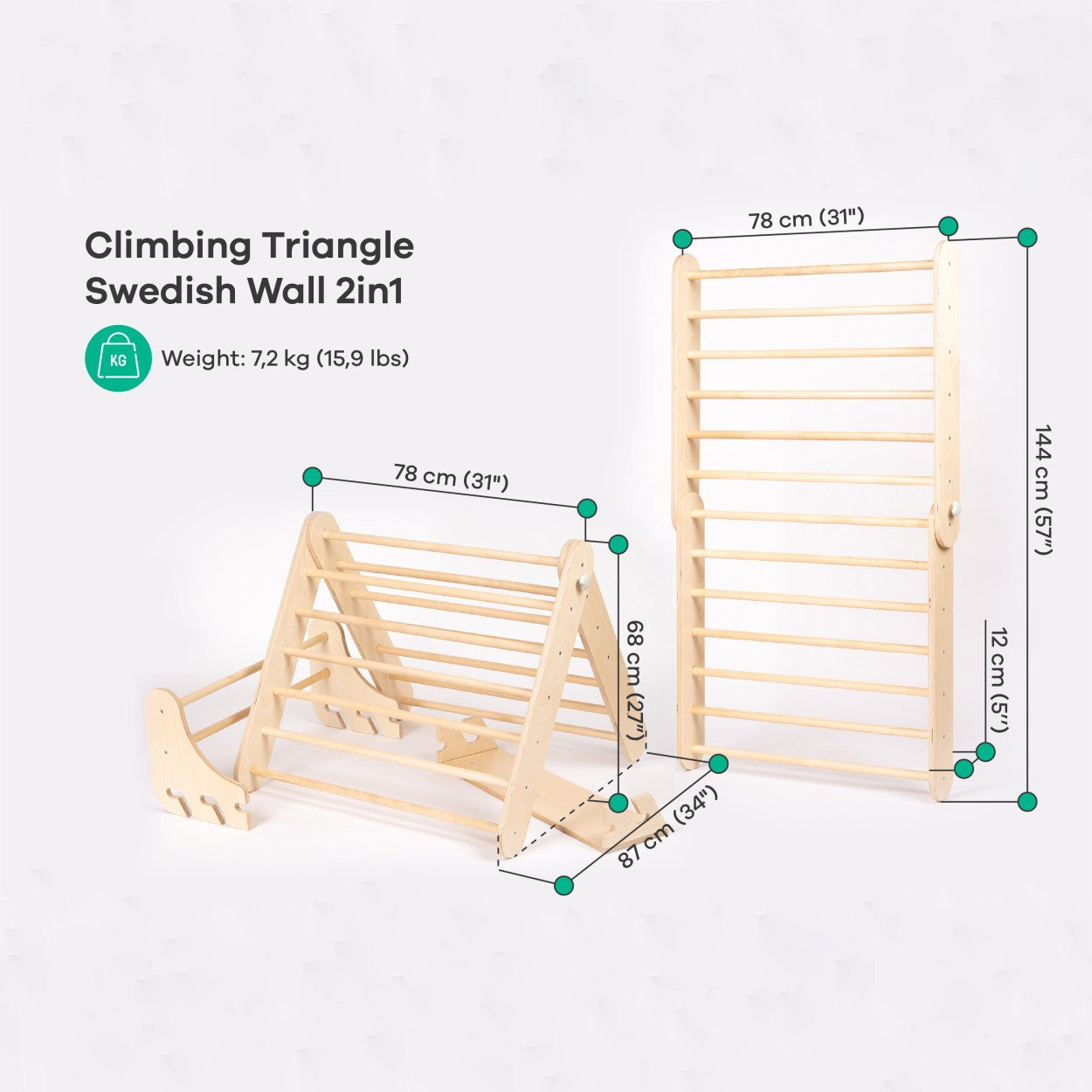 Pikler Triangle Climber with Swedish Wall Add-On (Ages 6m–7y)
